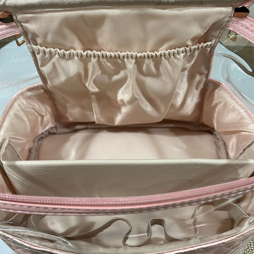 Large Pink Glitter Waterproof Toiletry Bag Makeup Case NWOT - Picture 5 of 11